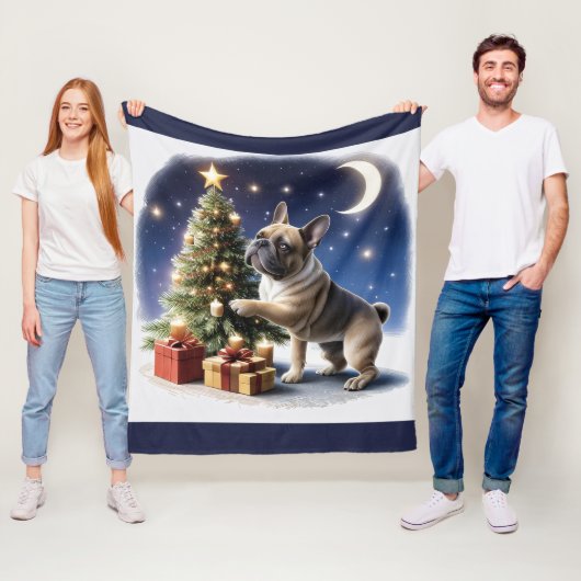 Französische Bulldogge Weihnachtsbaum Bulldog Fleecedecke (Beispiel)