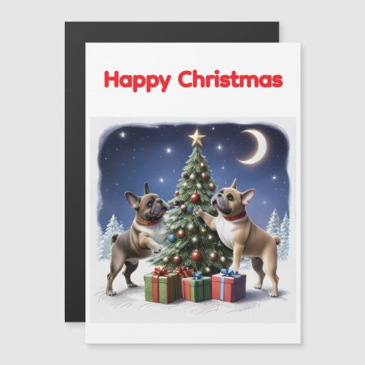 Französische Bulldogge Weihnachtsbaum Bulldog Magnetkarte (Vorne/Hinten)