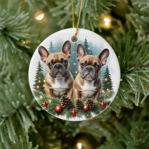 Französische Bulldogge  Weihnachtskranz Bulldog Keramik Ornament