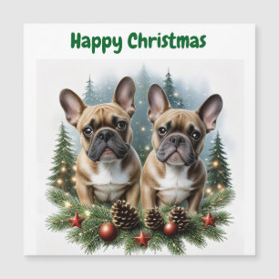 Französische Bulldogge Weihnachtskranz Bulldog Magnetkarte