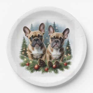 Französische Bulldogge Weihnachtskranz Bulldog Pappteller