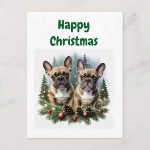Französische Bulldogge  Weihnachtskranz Bulldog Postkarte