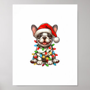 Französische Bulldogge Weihnachtslichter Santa Hut Poster