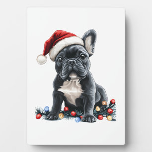 Französische Bulldogge Weihnachtslichter Xmas Hund Fotoplatte