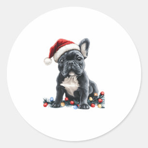 Französische Bulldogge Weihnachtslichter Xmas Hund Runder Aufkleber