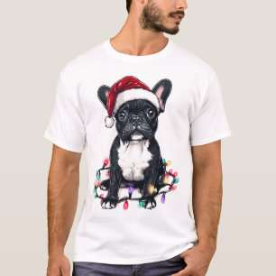 Französische Bulldogge Weihnachtslichter Xmas Hund T-Shirt