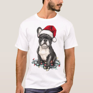 Französische Bulldogge Weihnachtslichter Xmas Hund T-Shirt