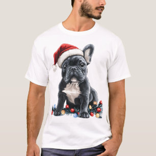 Französische Bulldogge Weihnachtslichter Xmas Hund T-Shirt