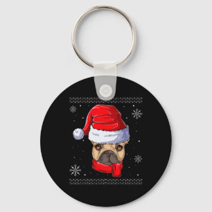 Französische Bulldogge Weihnachtsmann Bekleidung Schlüsselanhänger