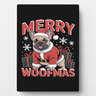 Französische Bulldogge Weihnachtsmann Hut Frohe We Fotoplatte