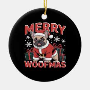 Französische Bulldogge Weihnachtsmann Hut Frohe We Keramik Ornament