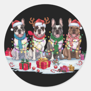 Französische Bulldogge-Weihnachtsmannmütze will We Runder Aufkleber