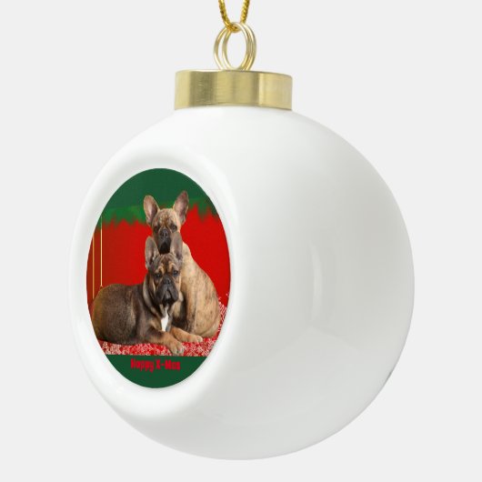 französische Bulldogge Weihnachtsschmuck Keramik Kugel-Ornament (Rechts)