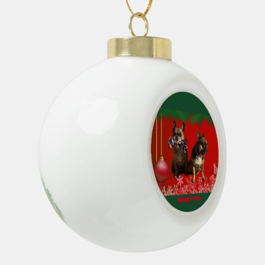 französische Bulldogge Weihnachtsschmuck Keramik Kugel-Ornament (Links)