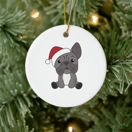 Französische Bulldogge Weihnachtsschneetiere Keramik Ornament (Baum)