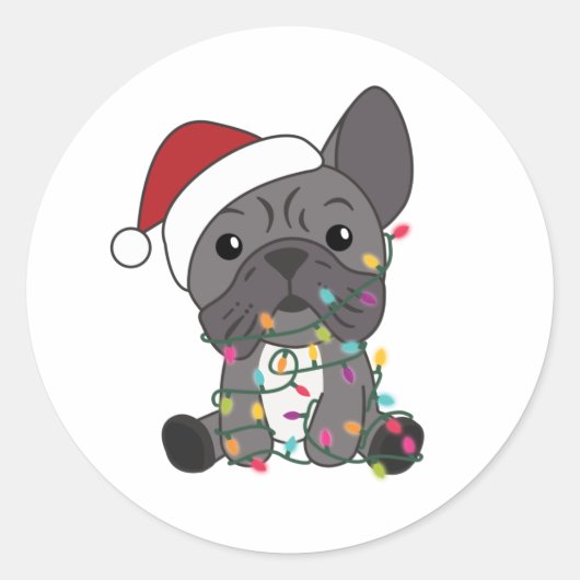 Französische Bulldogge Weihnachtsschneetiere Runder Aufkleber (Vorderseite)