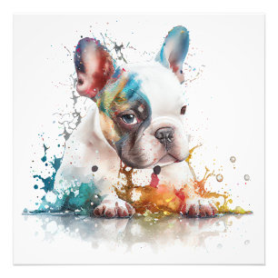 Französische Bulldogge-Welpe Frenchie Aquarell Fotodruck