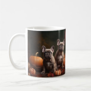 Französische Bulldogge Welpe Herbstfreude Kürbis Kaffeetasse