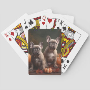 Französische Bulldogge Welpe Herbstfreude Kürbis Spielkarten