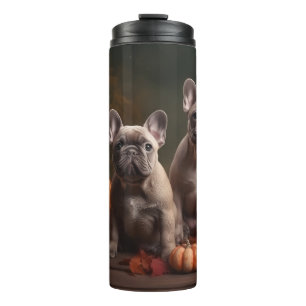 Französische Bulldogge Welpe Herbstfreude Kürbis Thermosbecher