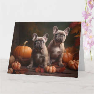 Französische Bulldogge-Welpe Herbstvergnügen Kürbi Karte