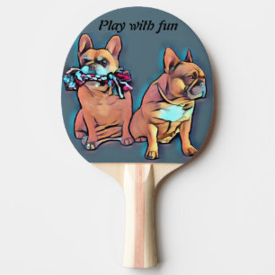 Französische Bulldogge zwei Freunde French Bulldog Tischtennis Schläger