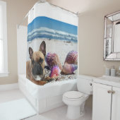 Französische Bulldoggen am Strand Duschvorhang (Beispiel)