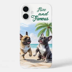 Französische Bulldoggen am Strand in Urlaub iPhone 16 Plus Hülle