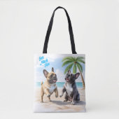 Französische Bulldoggen am Strand in Urlaub Tasche (Vorderseite)