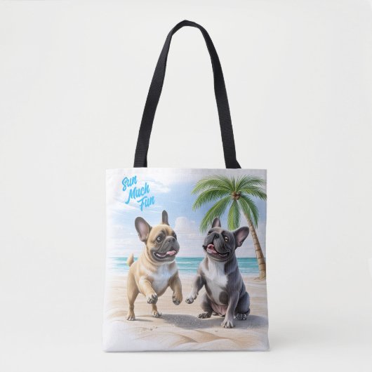 Französische Bulldoggen am Strand in Urlaub Tasche (Vorderseite)