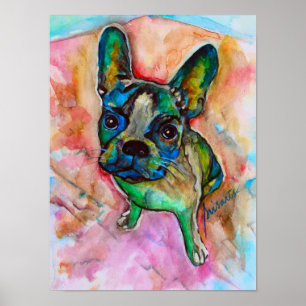 Französische Bulldoggen-Aquarell-Malerei Poster