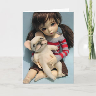Französische Bulldoggen-Baby - Puppe Skulptur 2 Karte