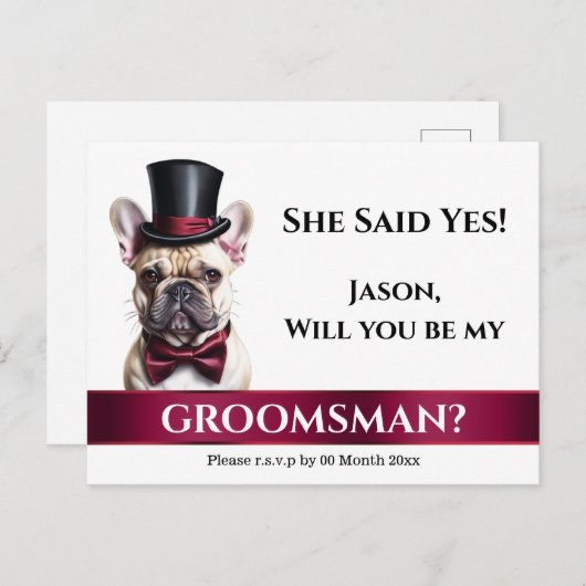 Französische Bulldoggen-Bräutigam-Vorschlag Bordea Postkarte (Vorne/Hinten)