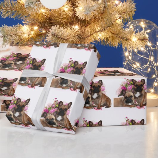 Französische Bulldoggen bunten Blumen Muttertag Geschenkpapier (Feiertage)