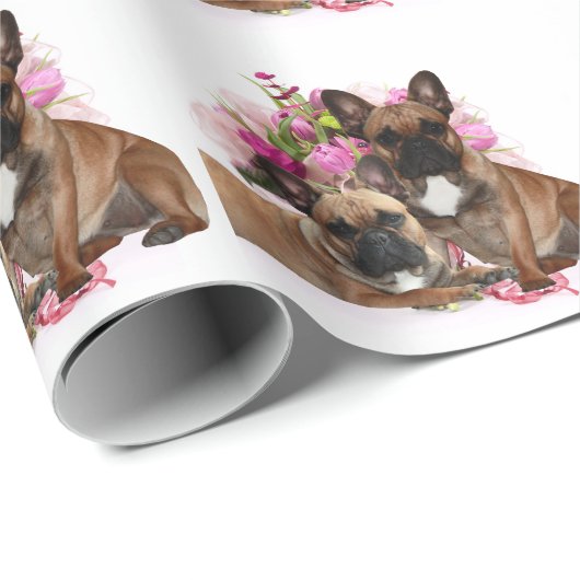 Französische Bulldoggen bunten Blumen Muttertag Geschenkpapier (Rolleneckpunkt)