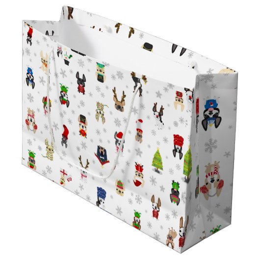 Französische Bulldoggen-Feriengeschenk-Tasche Große Geschenktüte (Vorderseite Schrägansicht)