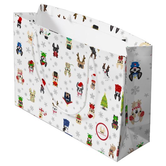 Französische Bulldoggen-Feriengeschenk-Tasche Große Geschenktüte (Rückseite Schrägansicht)