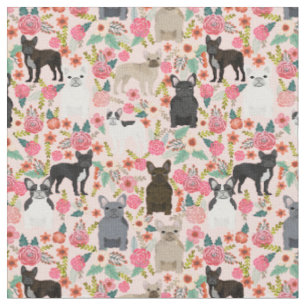Französische Bulldoggen Floral vintage rosa Stoff