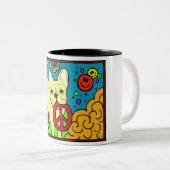 Französische Bulldoggen-Frieden Zweifarbige Tasse (VorderseiteRechts)
