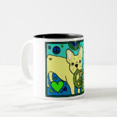 Französische Bulldoggen-Frieden Zweifarbige Tasse (Vorderseite Links)