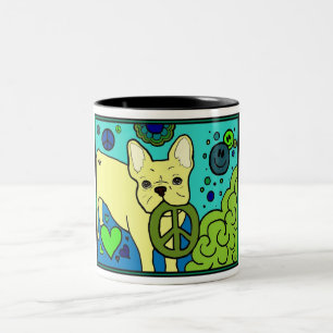 Französische Bulldoggen-Frieden Zweifarbige Tasse