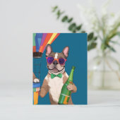 Französische Bulldoggen Frohes Neues Jahr Postkarte (Stehend Vorderseite)