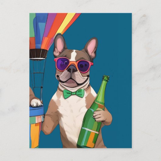 Französische Bulldoggen Frohes Neues Jahr Postkarte (Vorderseite)