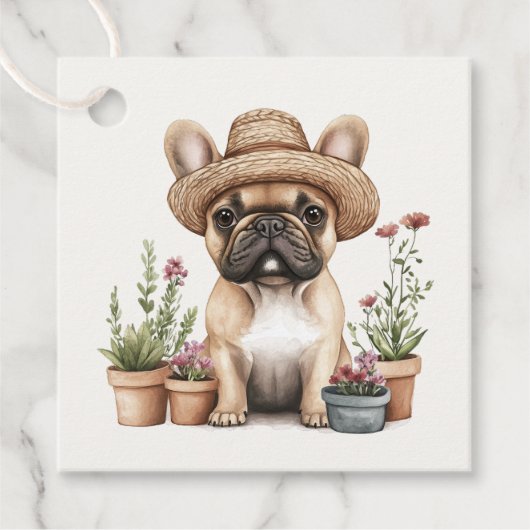 Französische Bulldoggen Gartenmöbel für Blume Geschenkanhänger (Vorderseite)