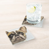 Französische Bulldoggen-gemaltes Porträt Glasuntersetzer (Schrägansicht)