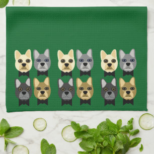 Französische Bulldoggen Grün Geschirrtuch