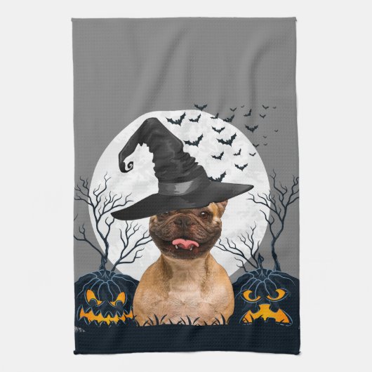Französische Bulldoggen-Halloween-Kürbis-Flecken Handtuch (Vertikal)