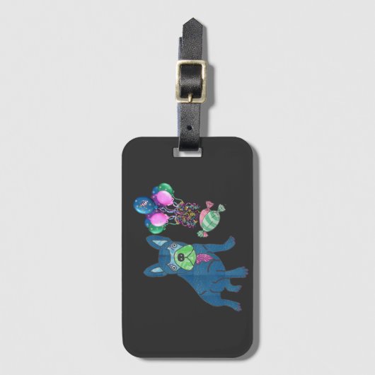 Französische Bulldoggen Happy New Year Ballon Gepäckanhänger (Vorderseite Vertikal)