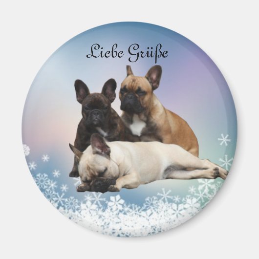 Französische Bulldoggen Happy New Year Ballon Magnet (Vorne)