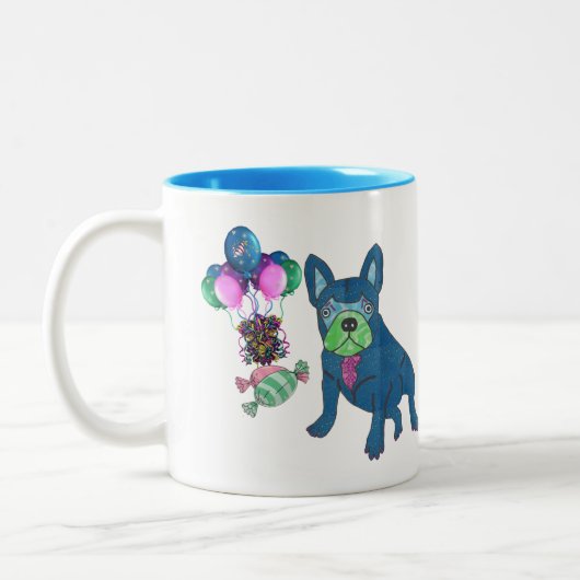 Französische Bulldoggen Happy New Year Ballon Zweifarbige Tasse (Links)